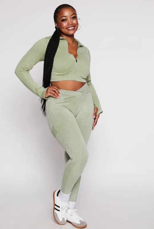 Plus Size Ribbed Knit High Waisted Crossover Leggings sold by Rainbow