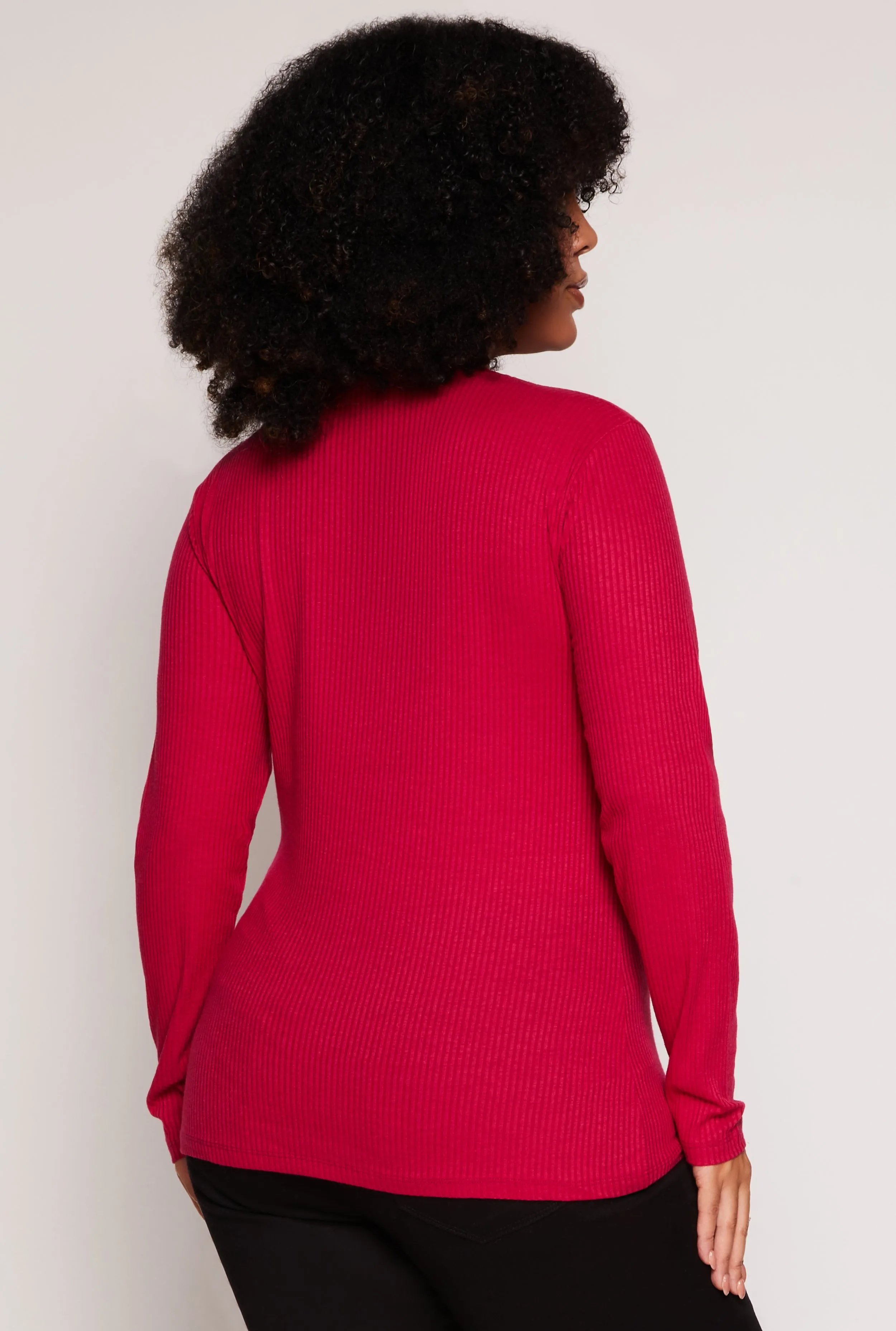 Plus Size Rib Knit V Neck Long Sleeve Top sold by Rainbow product image thumbnail 3