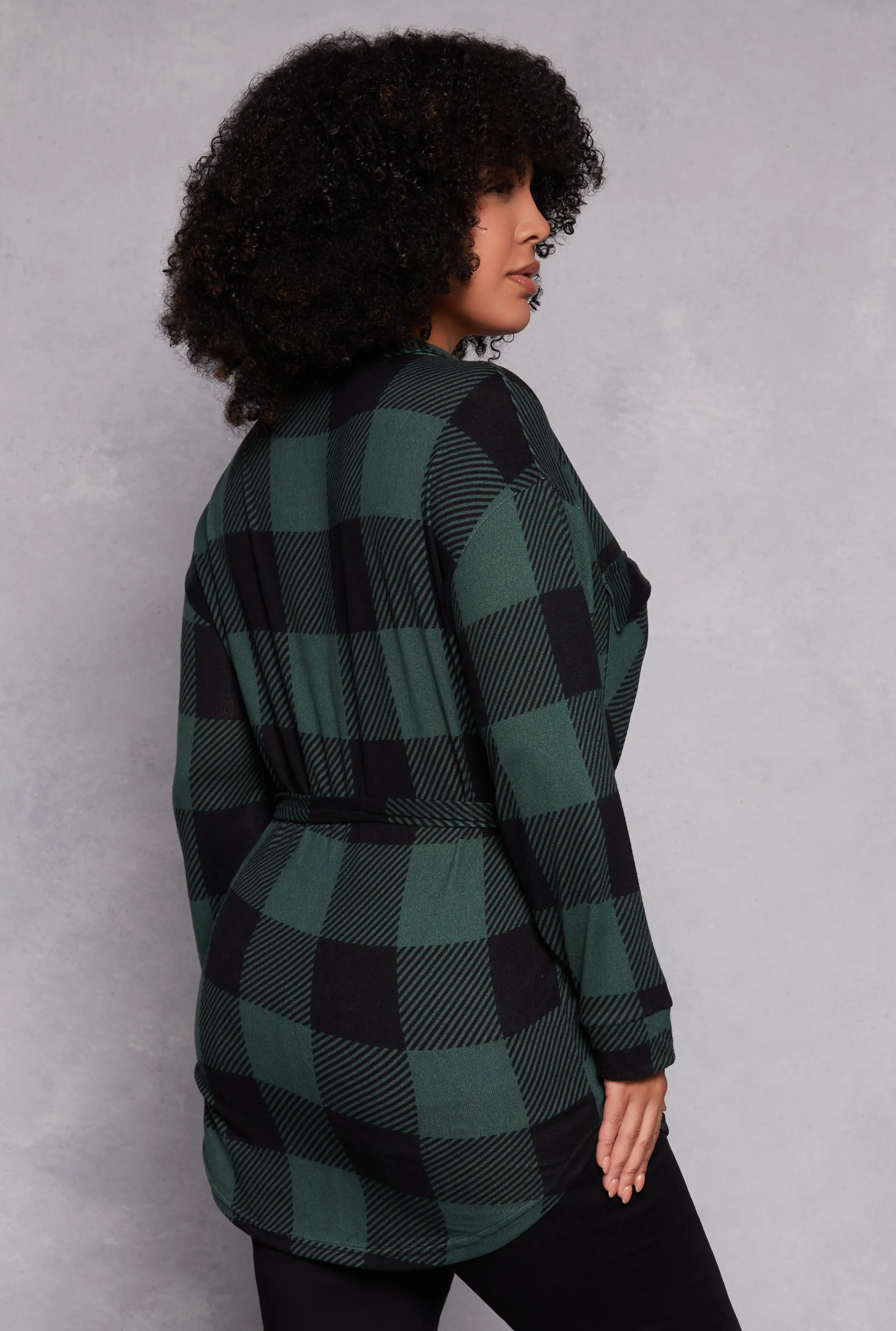 Plus Size Buffalo Plaid Tie Waist Belted Shirt sold by Rainbow product image thumbnail 3