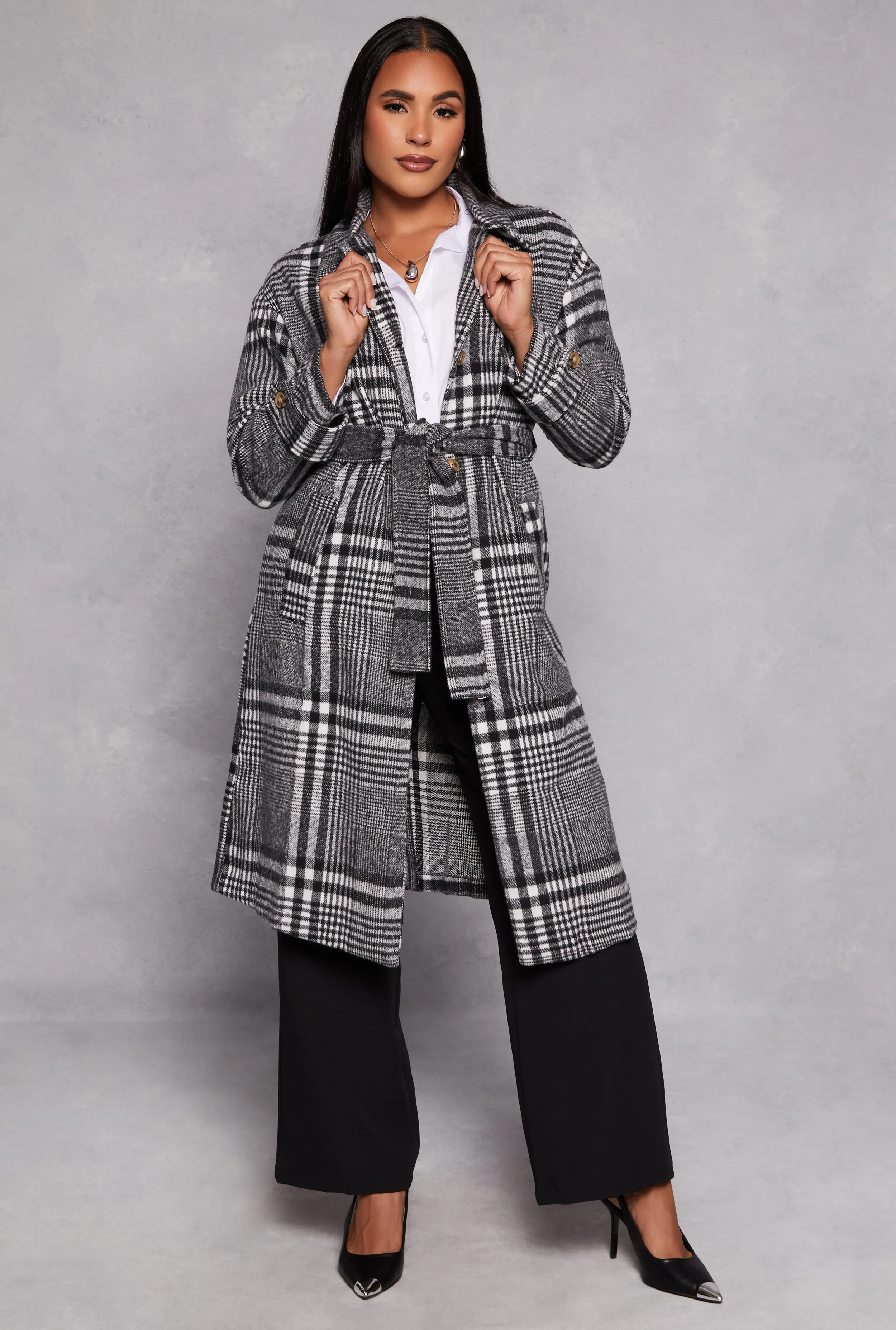 Spoon Jeans Plaid Tie Waist Wrap Coat sold by Rainbow product image thumbnail 2