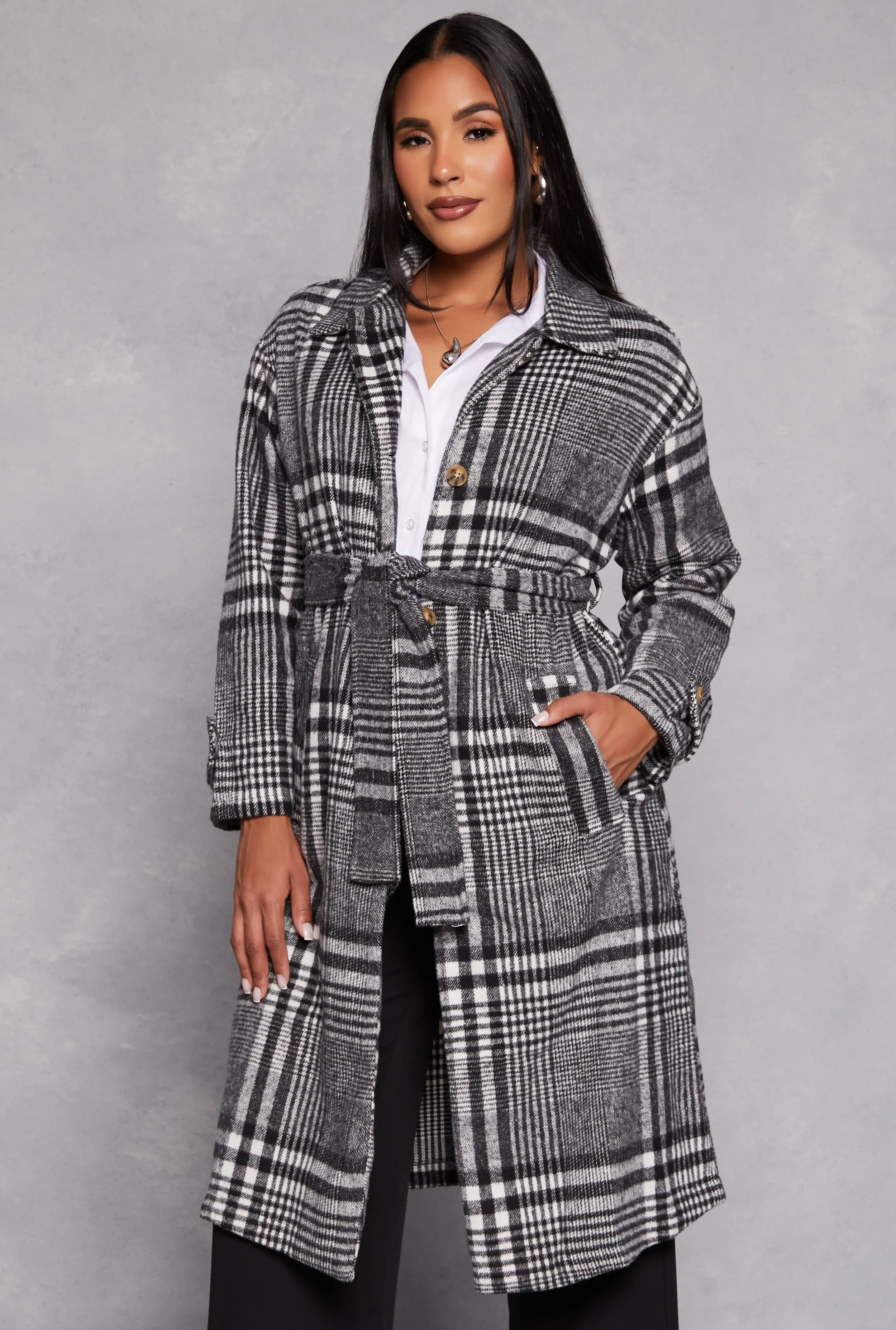 Spoon Jeans Plaid Tie Waist Wrap Coat sold by Rainbow