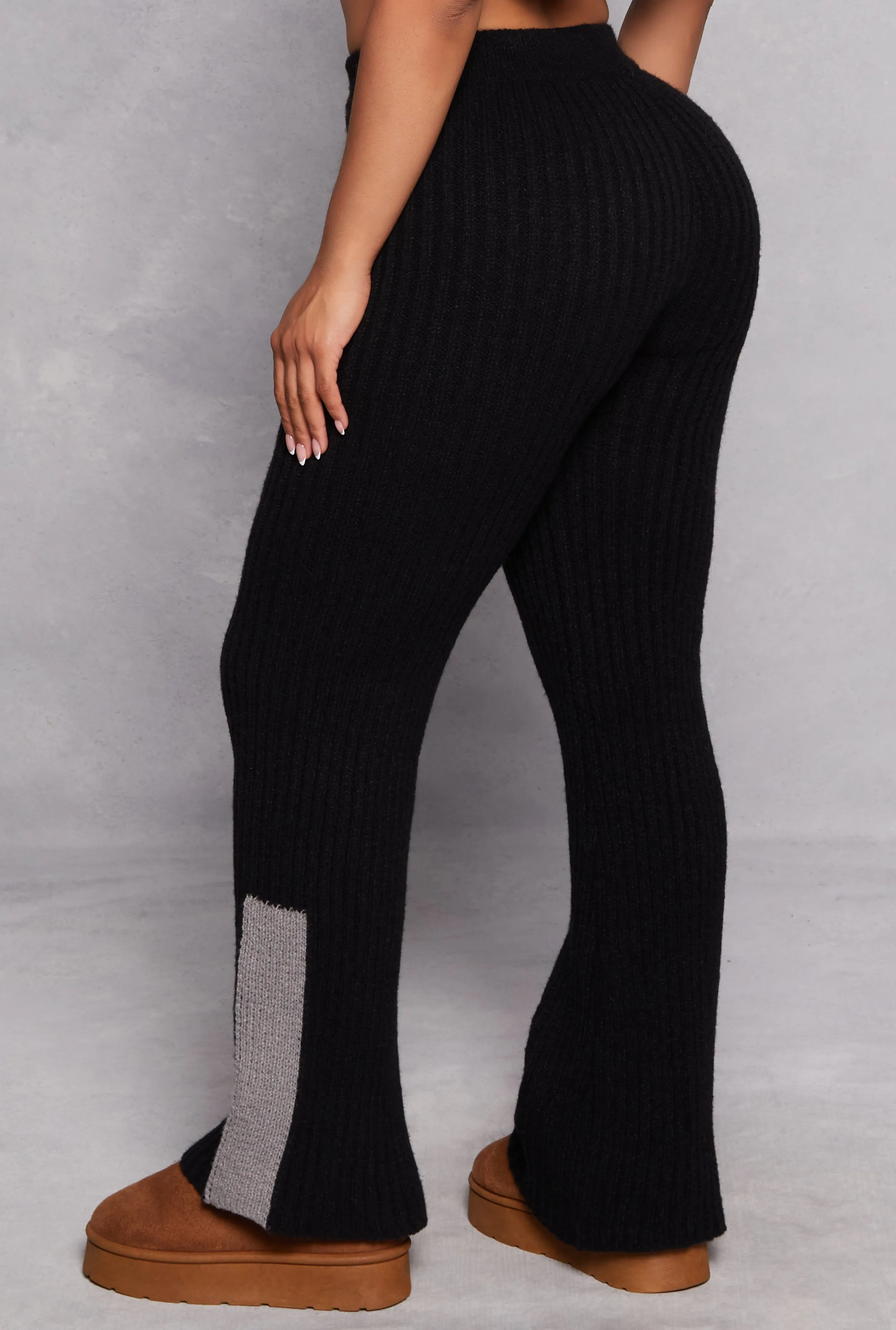 Knit Contrast Stripe High Waist Flare Pants sold by Rainbow product image thumbnail 3