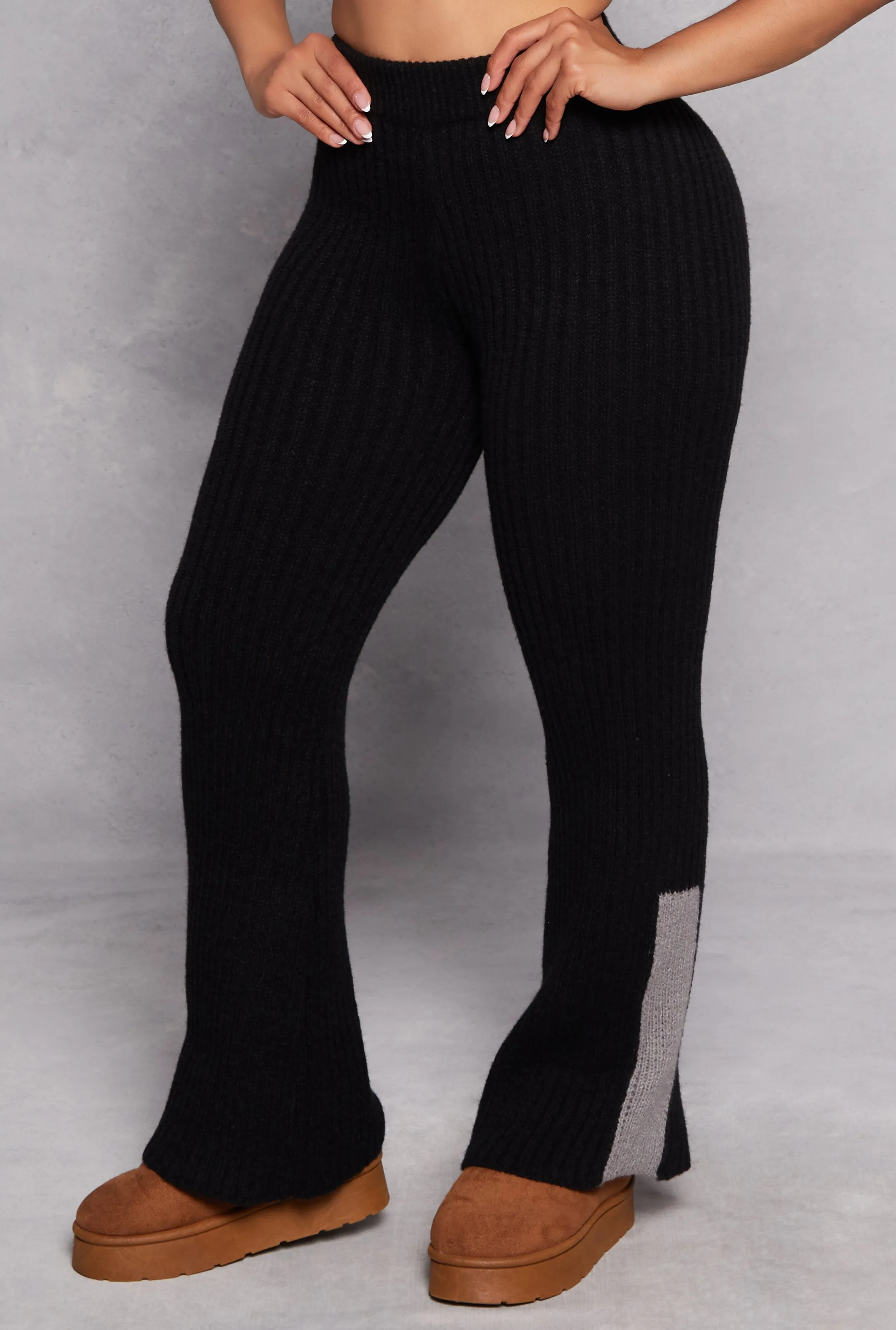 Knit Contrast Stripe High Waist Flare Pants sold by Rainbow product image thumbnail 2