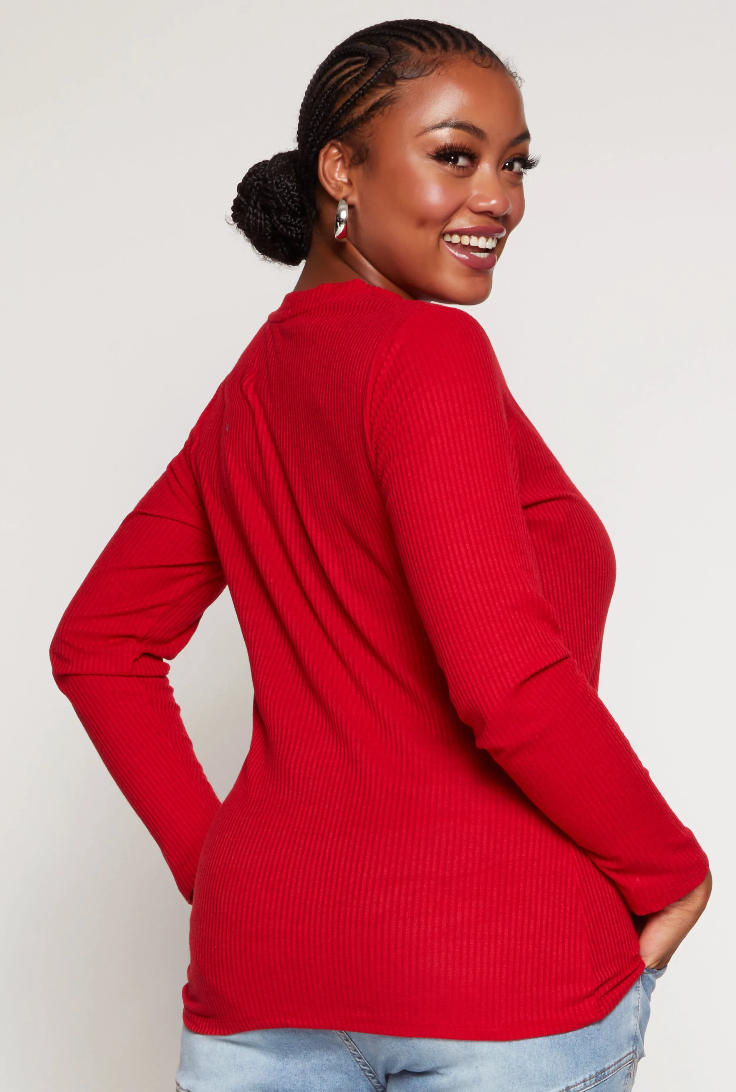 Plus Size Rib Knit V Neck Long Sleeve Top sold by Rainbow product image thumbnail 3