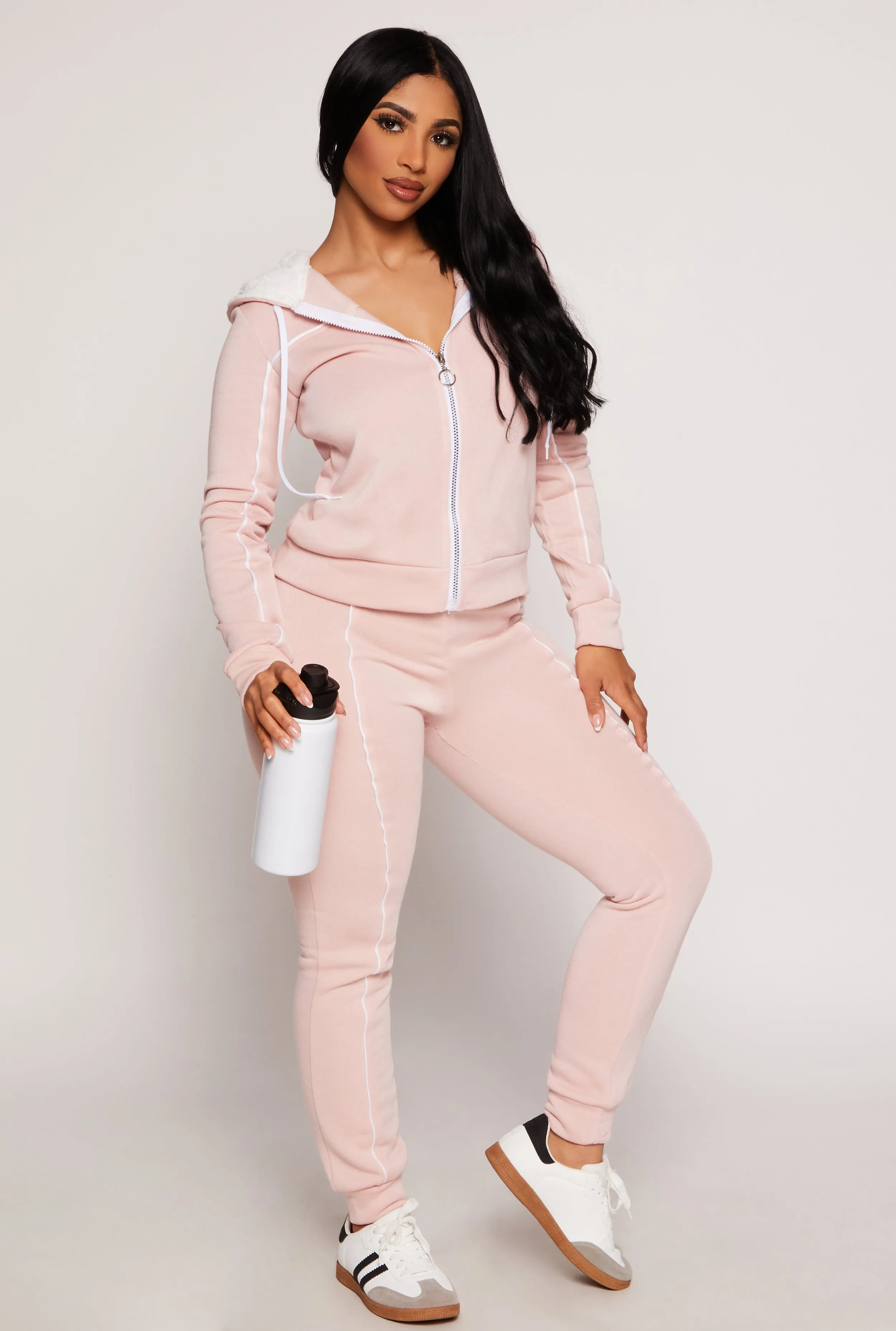 Contrast Piping Zip Sherpa Hooded Sweatshirt sold by Rainbow product image thumbnail 2