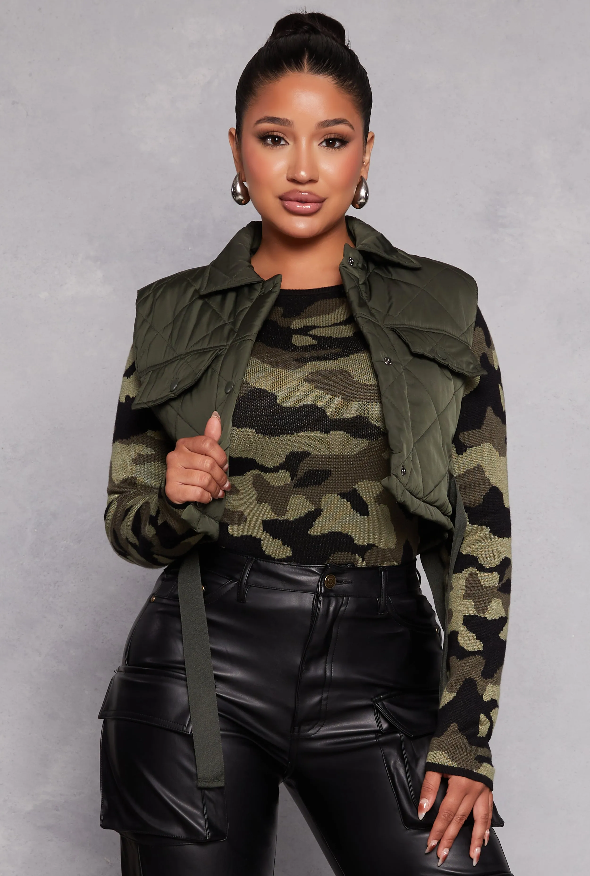 Almost Famous Quilted Snap Button Front Vest sold by Rainbow