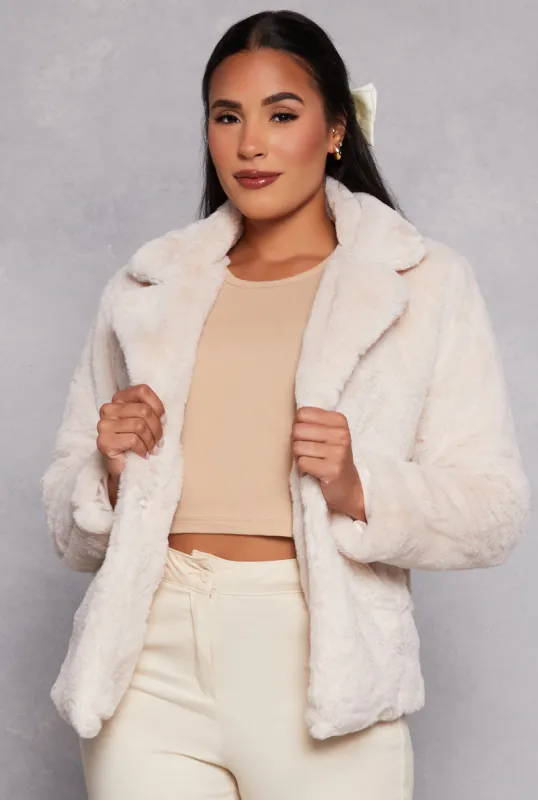 Collared Faux Fur Jacket sold by Rainbow