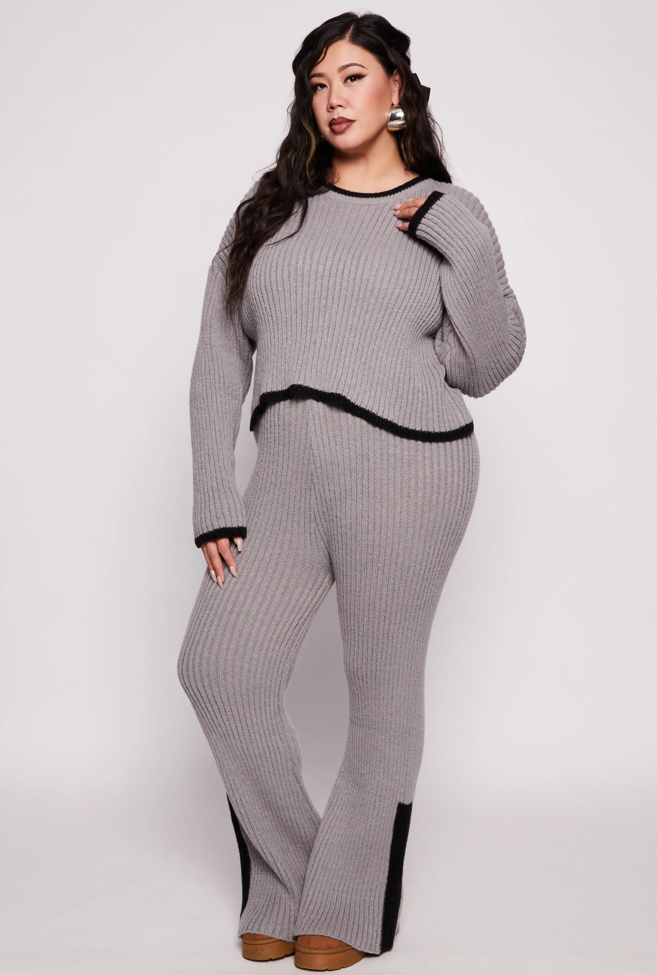 Plus Size Contrast Trim Knit Sweater sold by Rainbow product image thumbnail 2