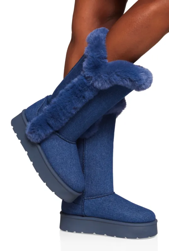 Faux Fur Lined Platform Tall Boots sold by Rainbow