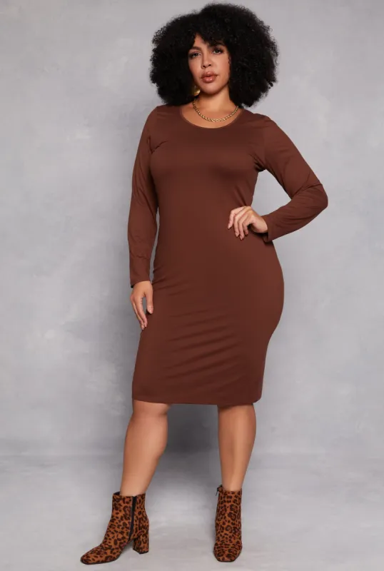 Plus Size Basic Long Sleeve Midi Dress sold by Rainbow