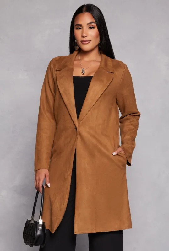 Ambiance Faux Suede Notched Collar Coat sold by Rainbow