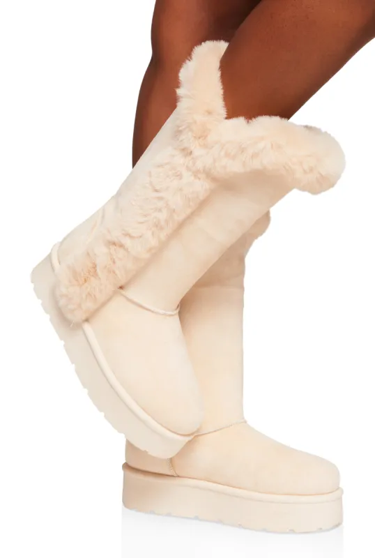 Faux Fur Lined Platform Tall Boots sold by Rainbow
