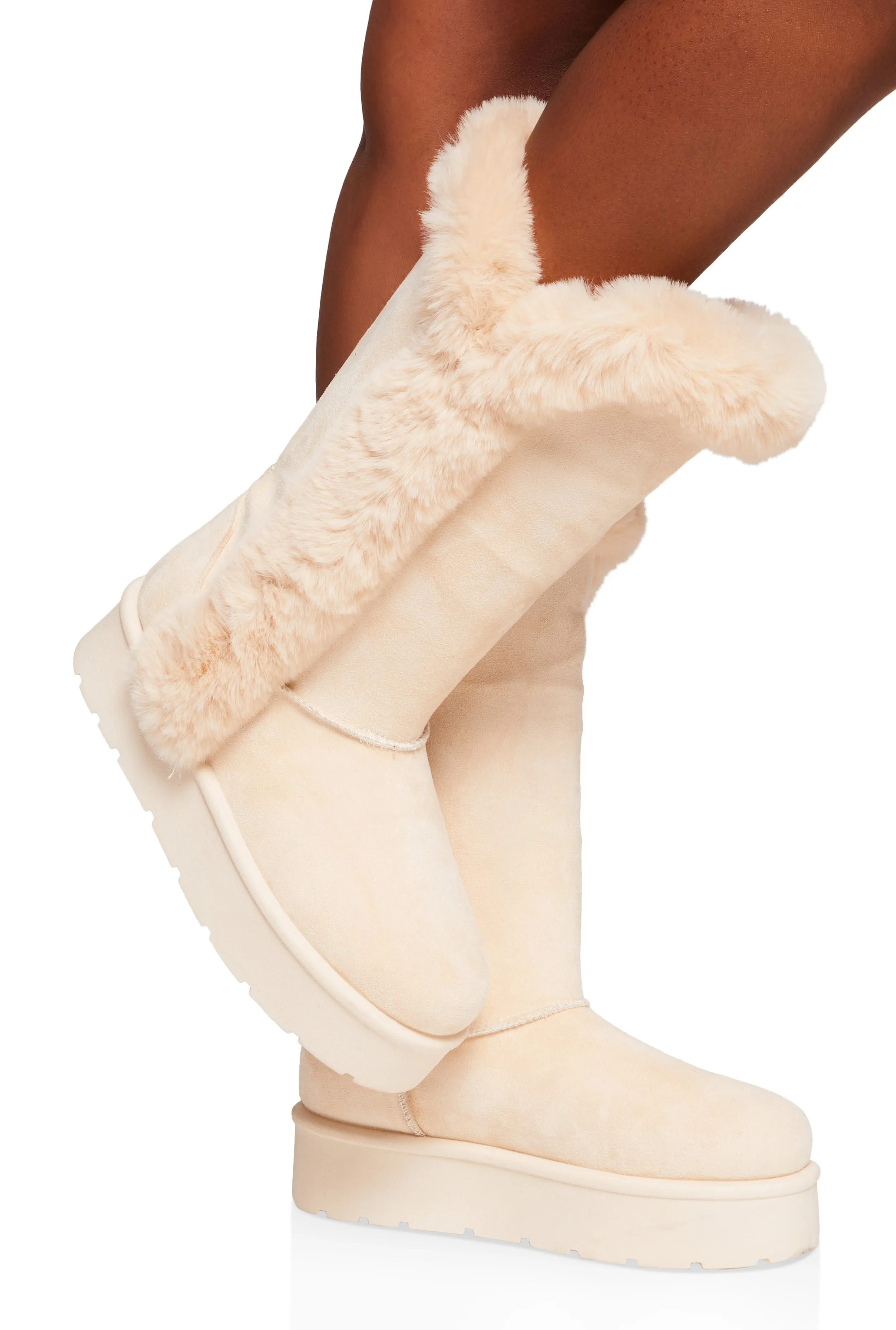 Faux Fur Lined Platform Tall Boots sold by Rainbow