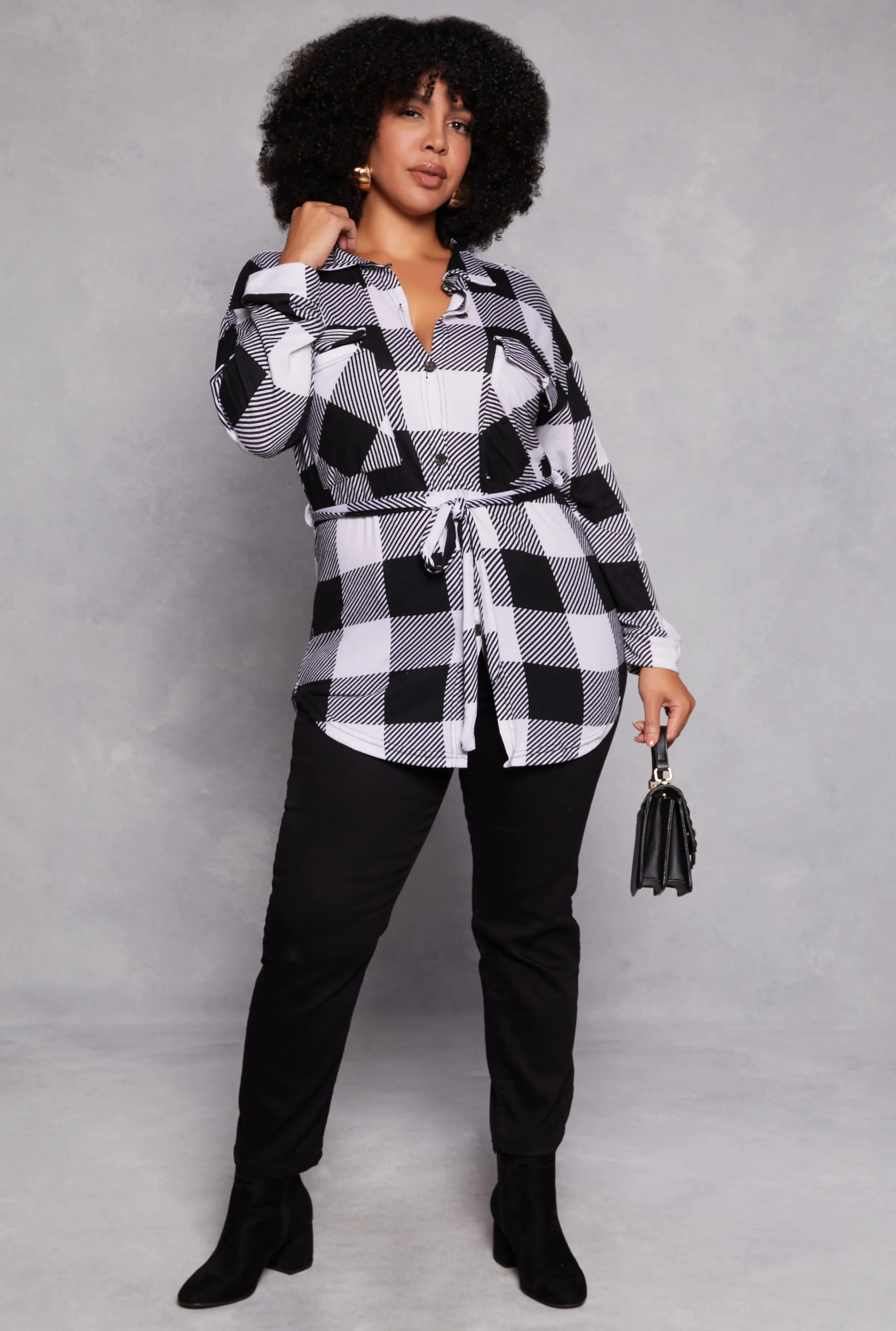Plus Size Buffalo Plaid Tie Waist Belted Shirt sold by Rainbow product image thumbnail 2