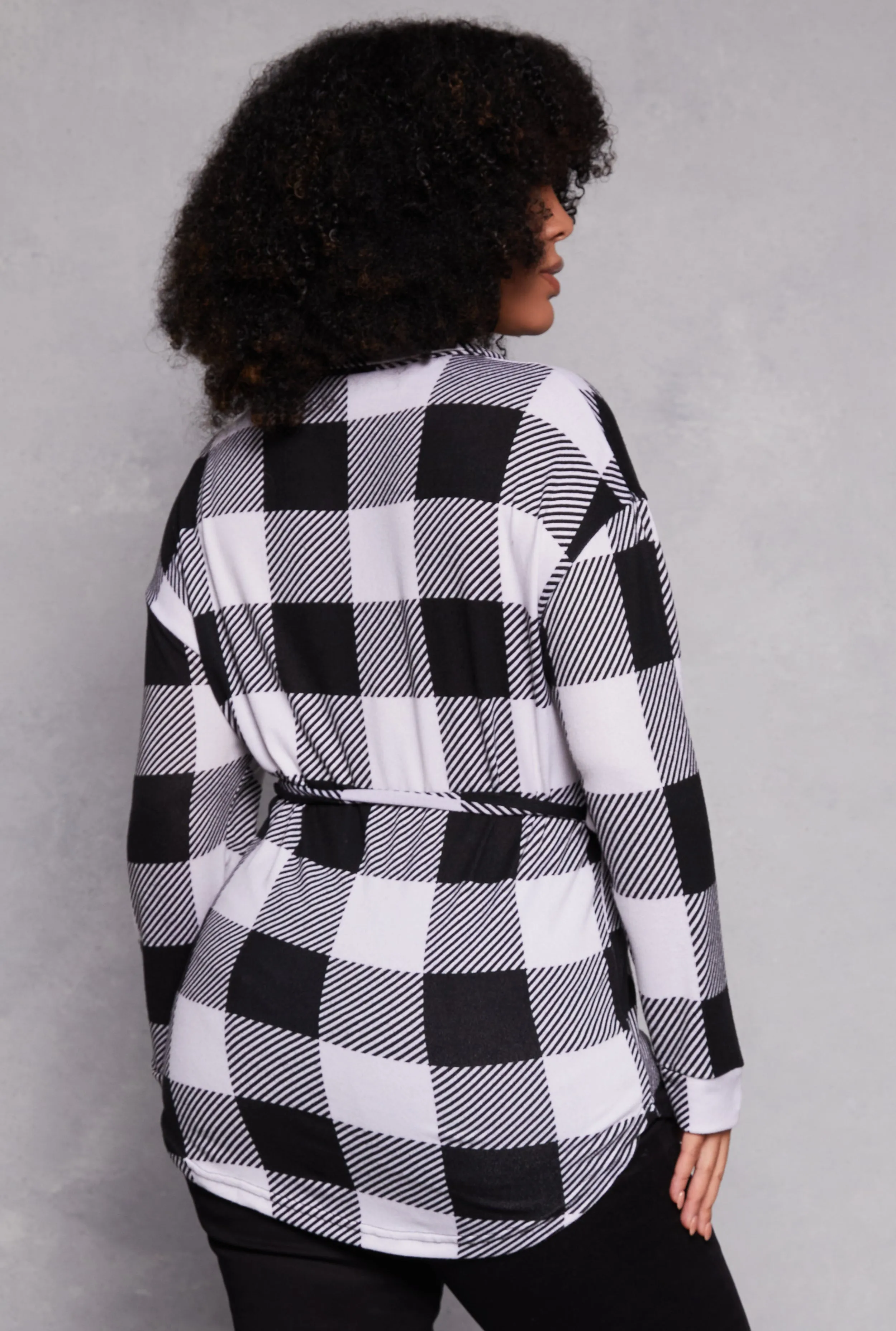 Plus Size Buffalo Plaid Tie Waist Belted Shirt sold by Rainbow product image thumbnail 3