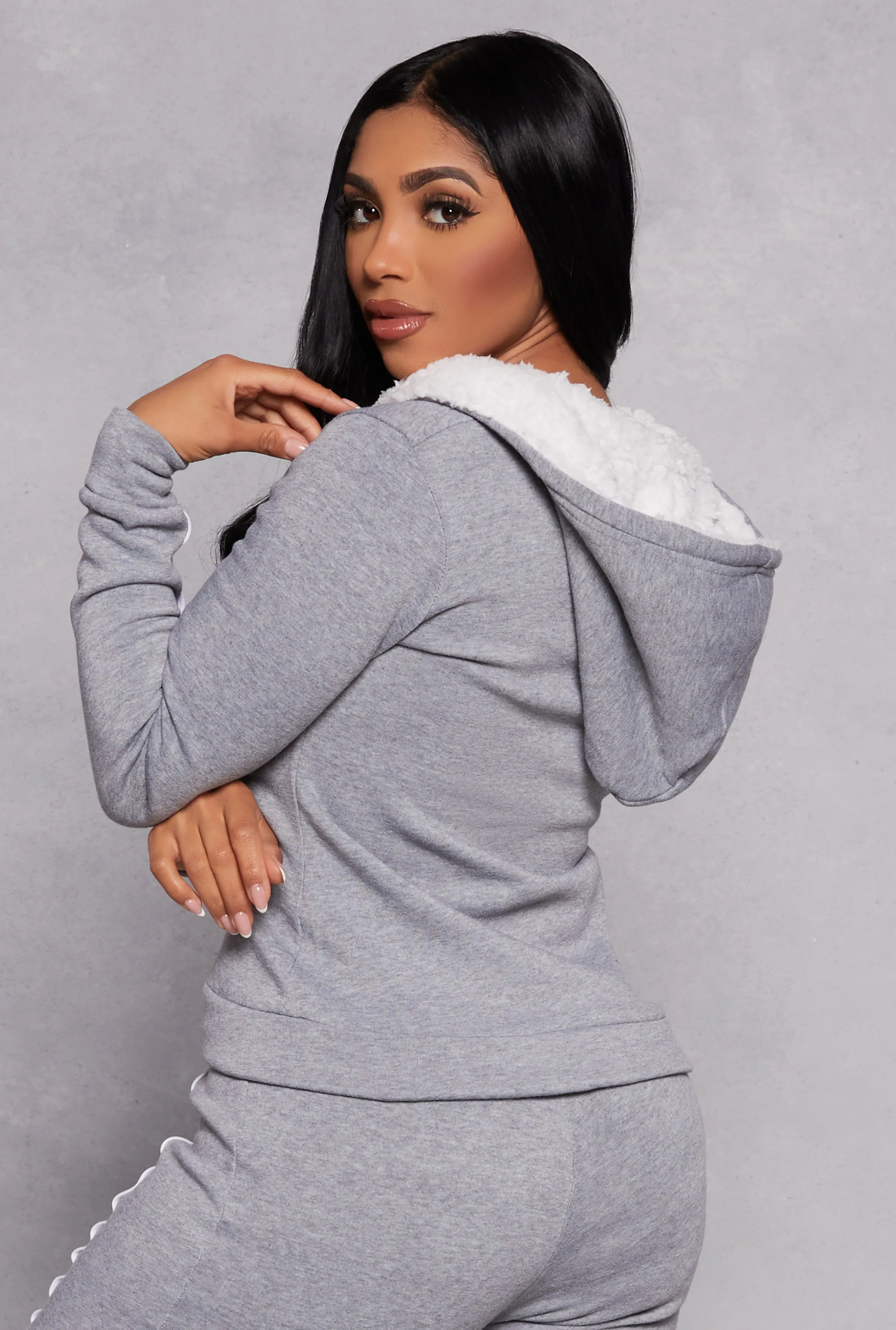 Contrast Piping Zip Sherpa Hooded Sweatshirt sold by Rainbow product image thumbnail 3