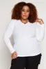 Plus Size Rib Knit V Neck Long Sleeve Top sold by Rainbow