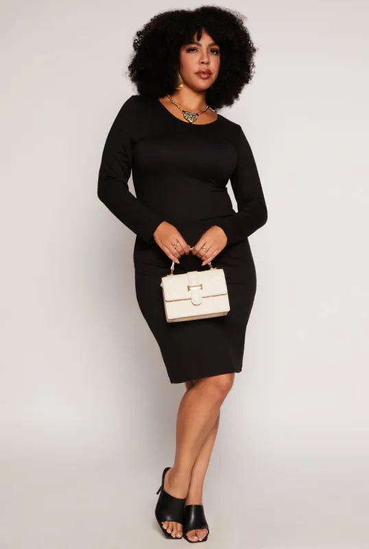 Plus Size Basic Long Sleeve Midi Dress sold by Rainbow