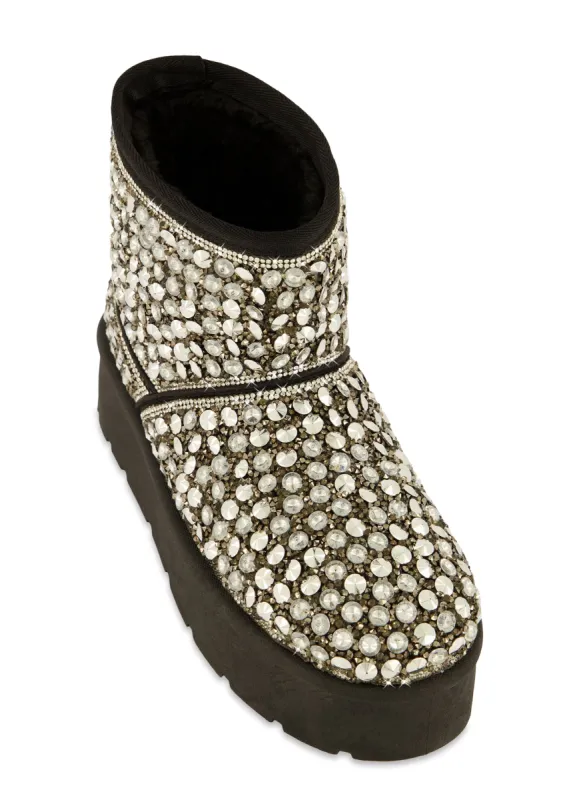 Faux Fur Lined Studded Platform Ankle Booties sold by Rainbow