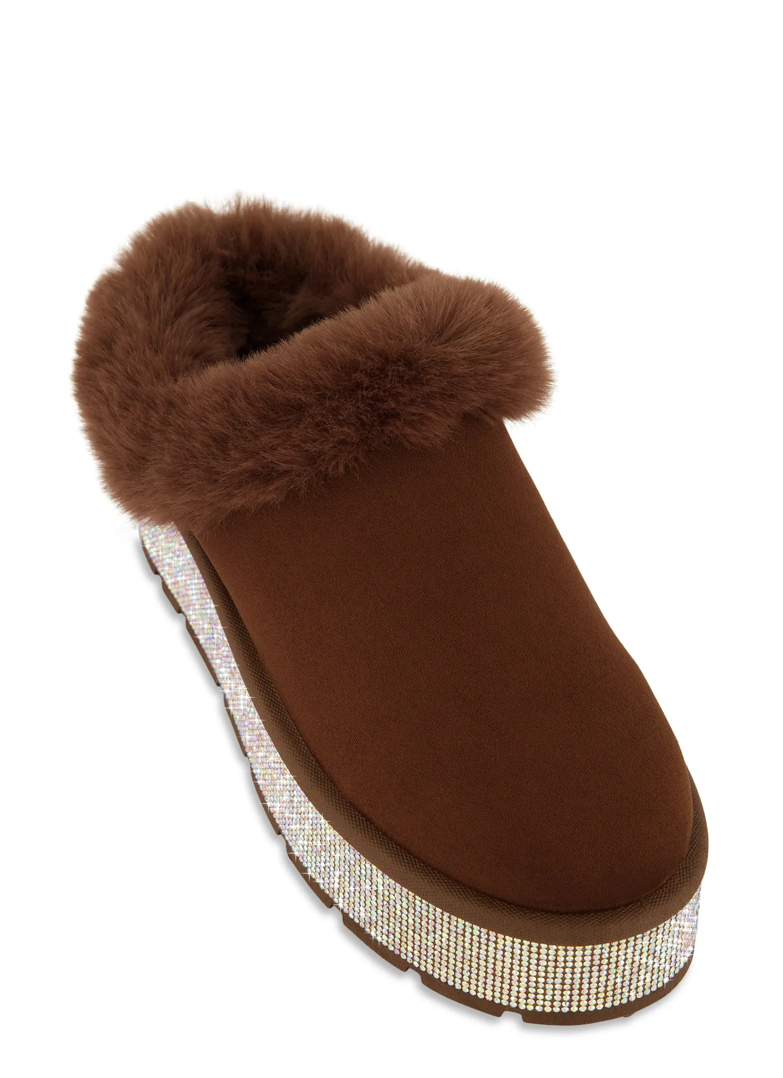 Faux Fur Lined Rhinestone Platform Clogs sold by Rainbow