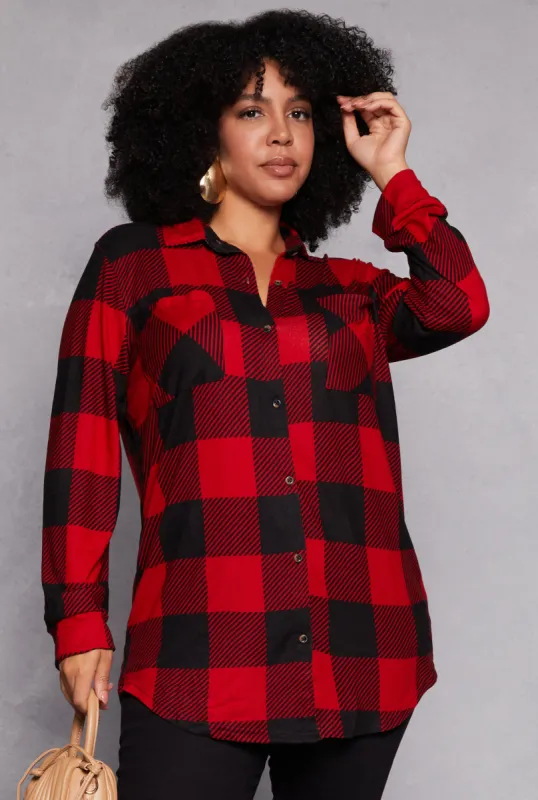 Plus Size Buffalo Plaid Tunic Shirt sold by Rainbow