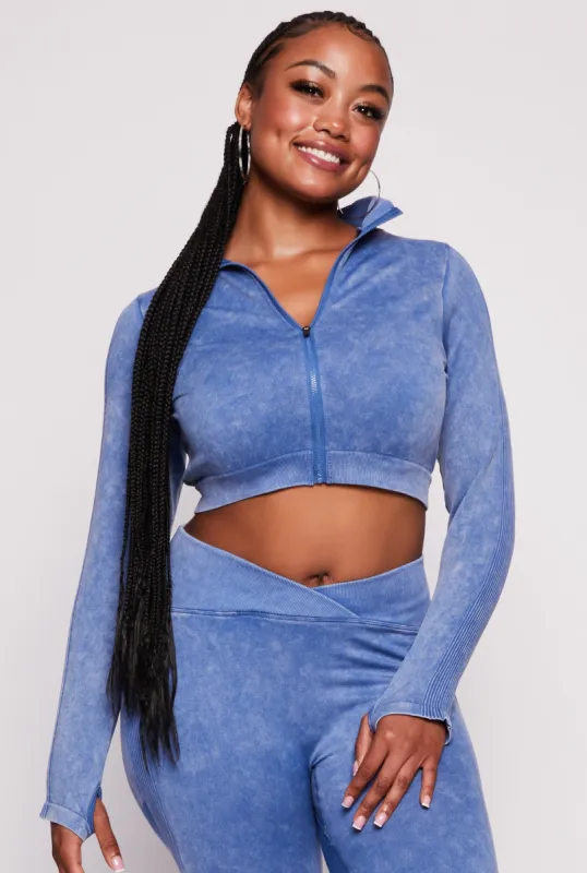Plus Size Seamless Zip Front Cropped Track Jacket sold by Rainbow