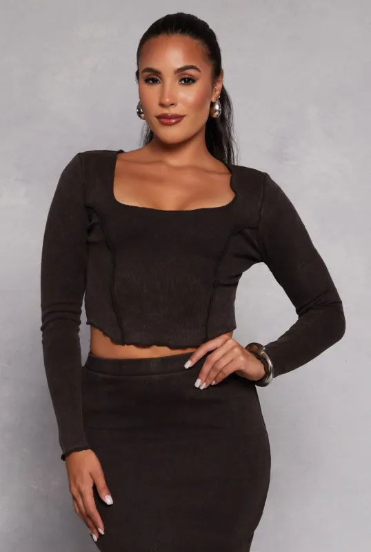 Madden Girl Rib Knit Lettuce Edge Crop Top sold by Rainbow