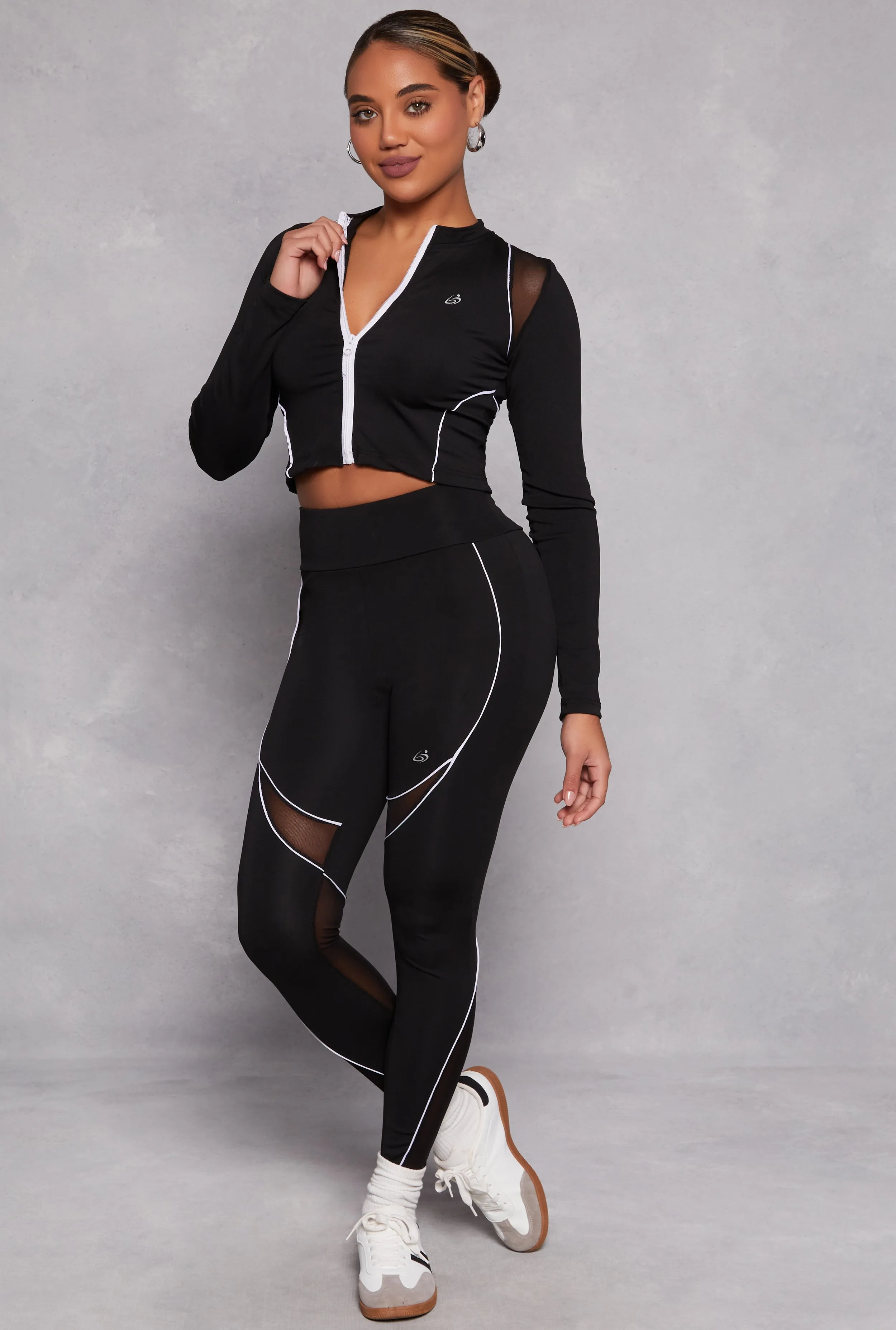 Mesh Detail Contrast Piping High Waist Leggings sold by Rainbow