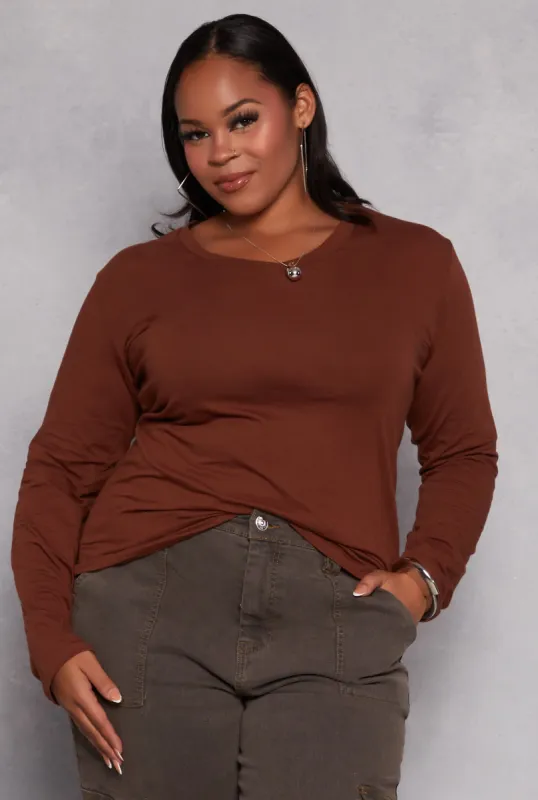Plus Size Long Sleeve V Neck T Shirt sold by Rainbow