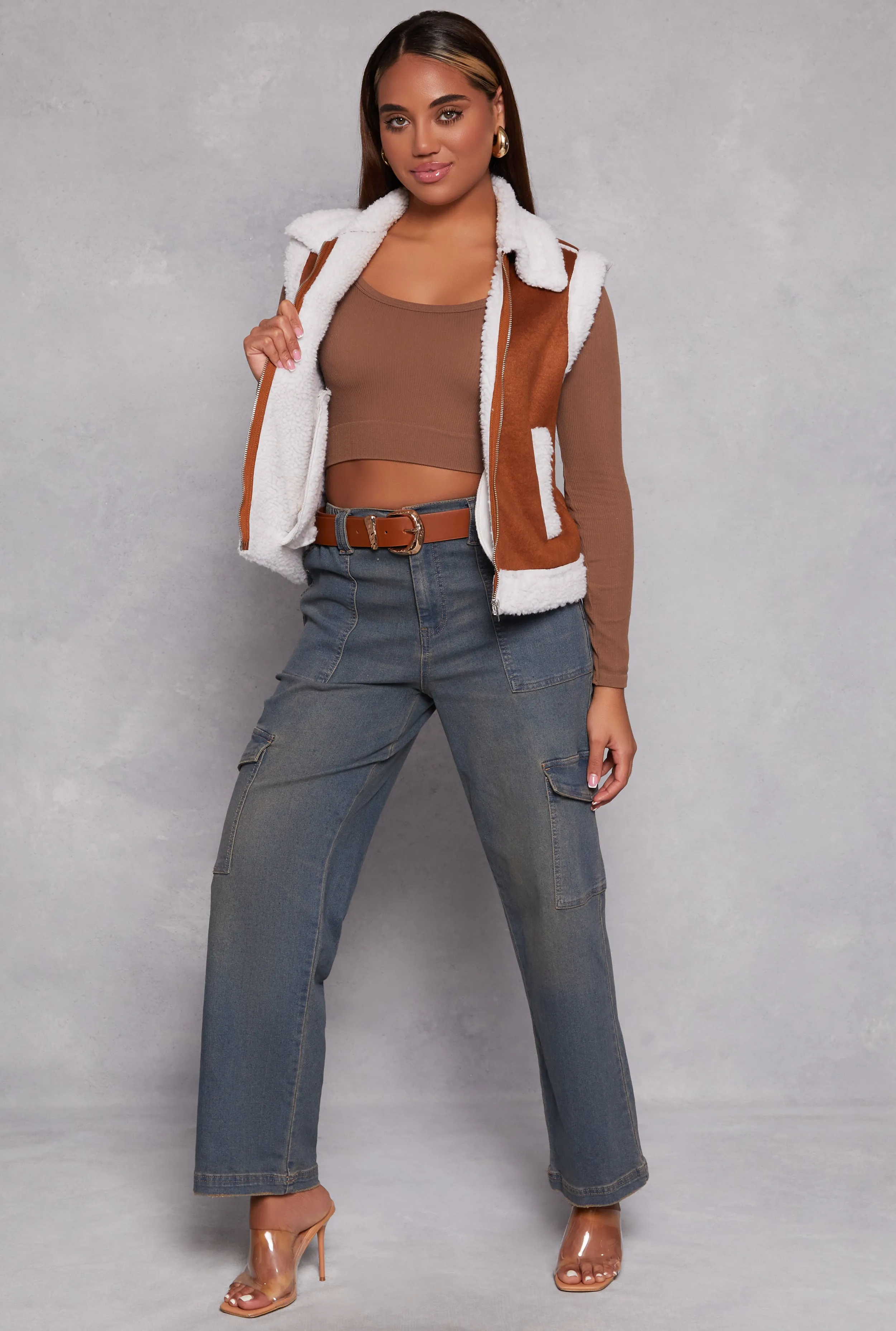 Faux Suede Sherpa Lined Zip Front Vest sold by Rainbow product image thumbnail 2