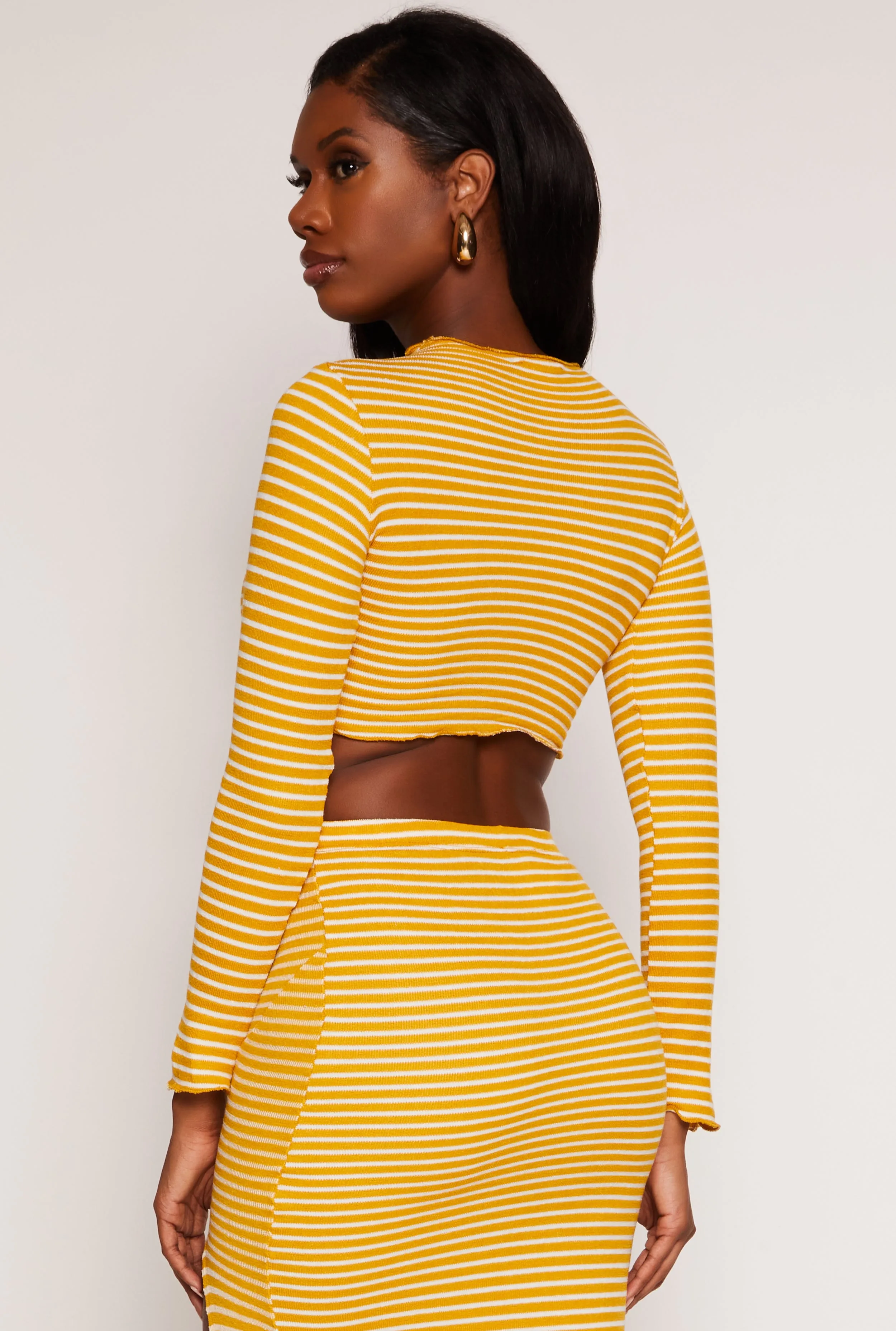 Striped Rib Knit Lettuce Edge Crop Top sold by Rainbow product image thumbnail 3