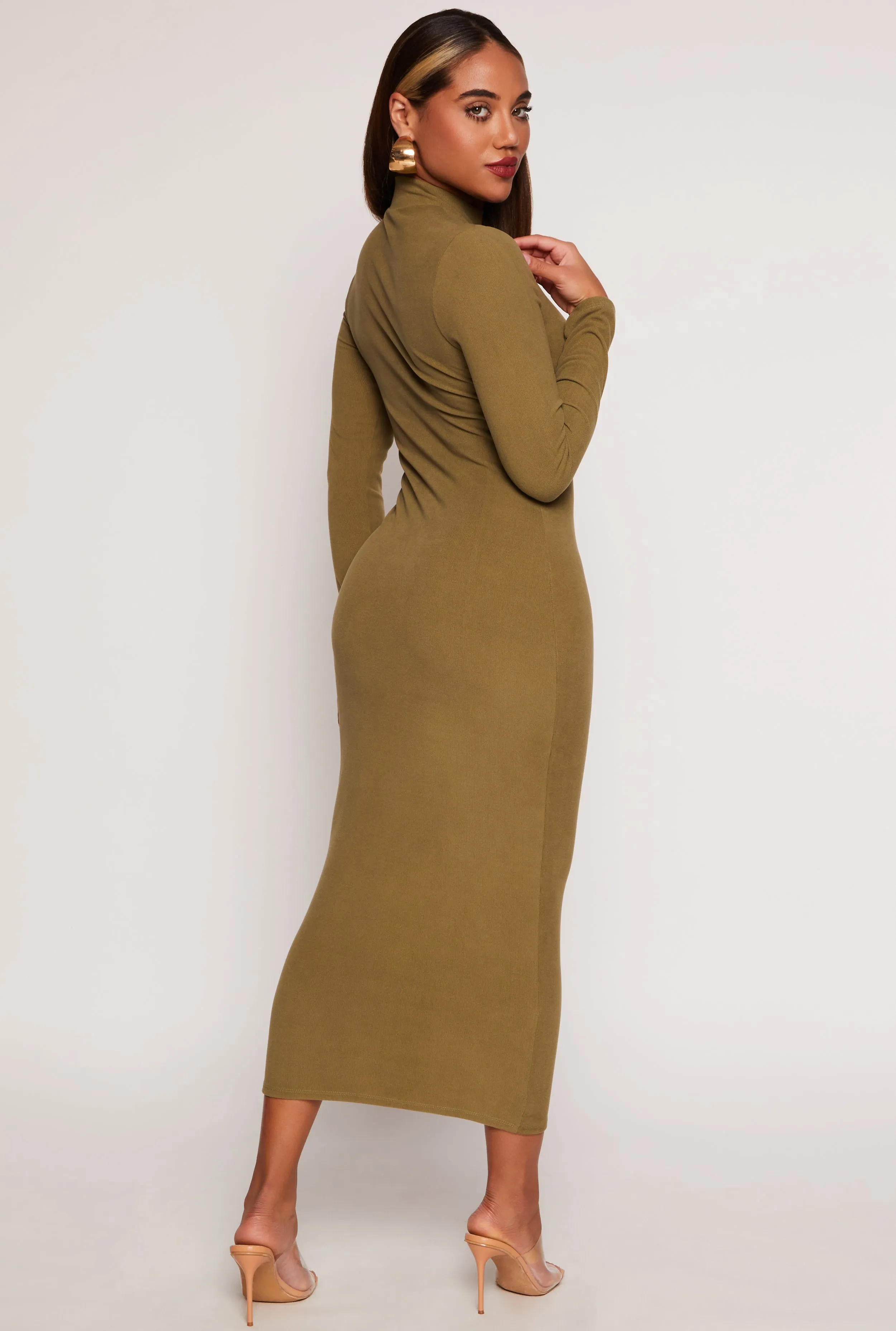 Ribbed Mock Neck Long Sleeve Midi Dress sold by Rainbow product image thumbnail 3