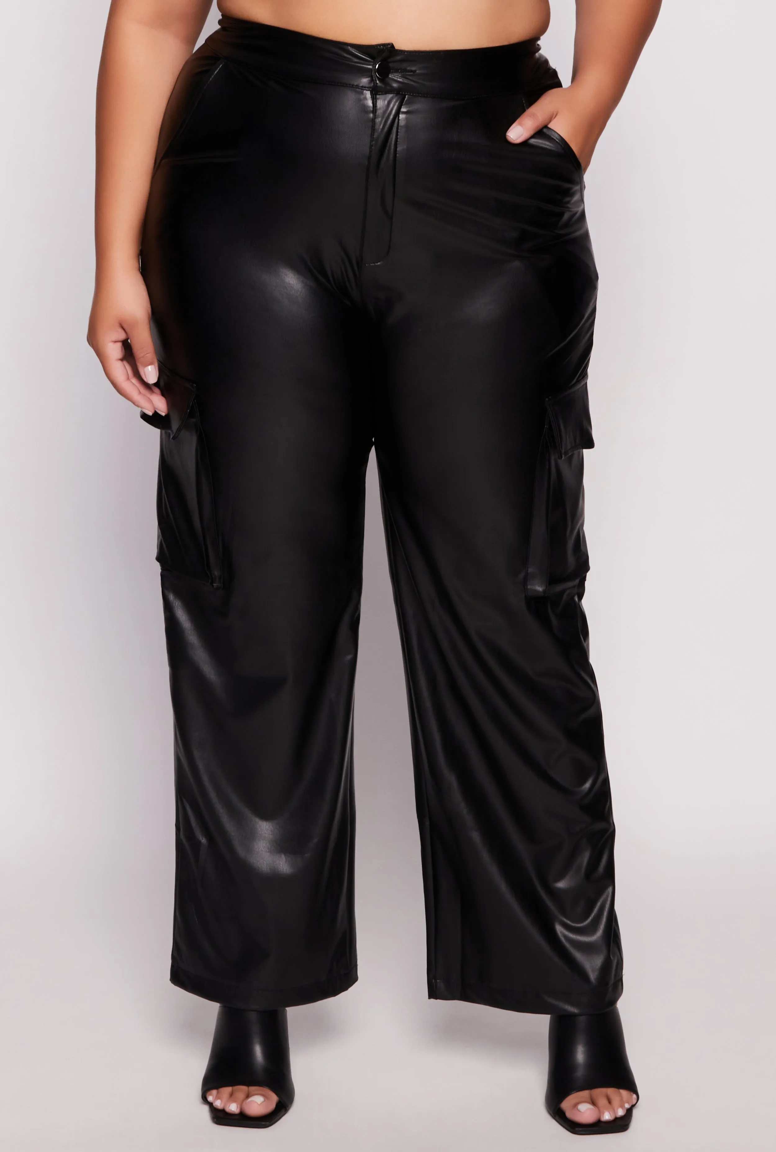 Plus Size Faux Leather Wide Leg Cargo Pants sold by Rainbow product image thumbnail 2
