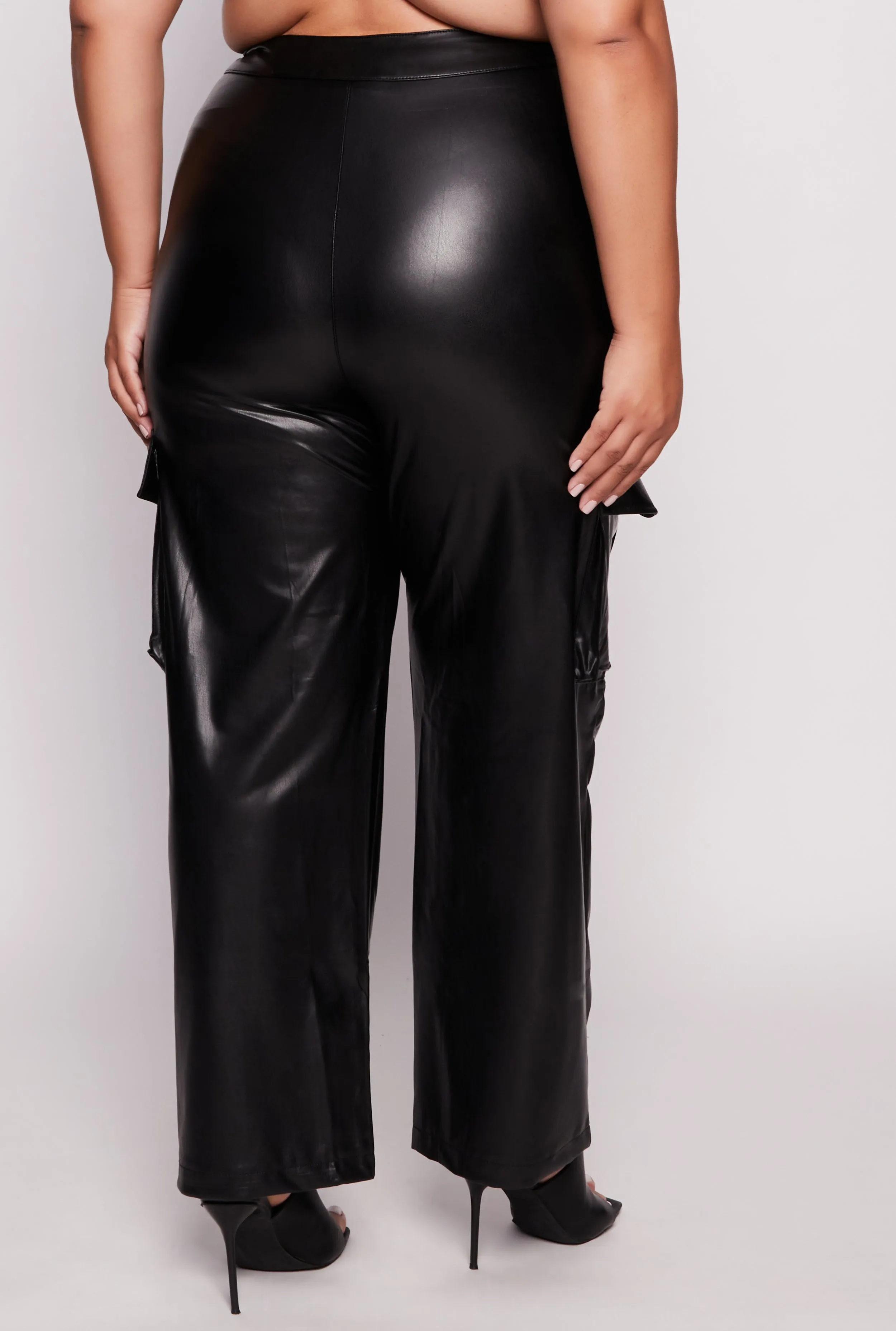 Plus Size Faux Leather Wide Leg Cargo Pants sold by Rainbow product image thumbnail 3