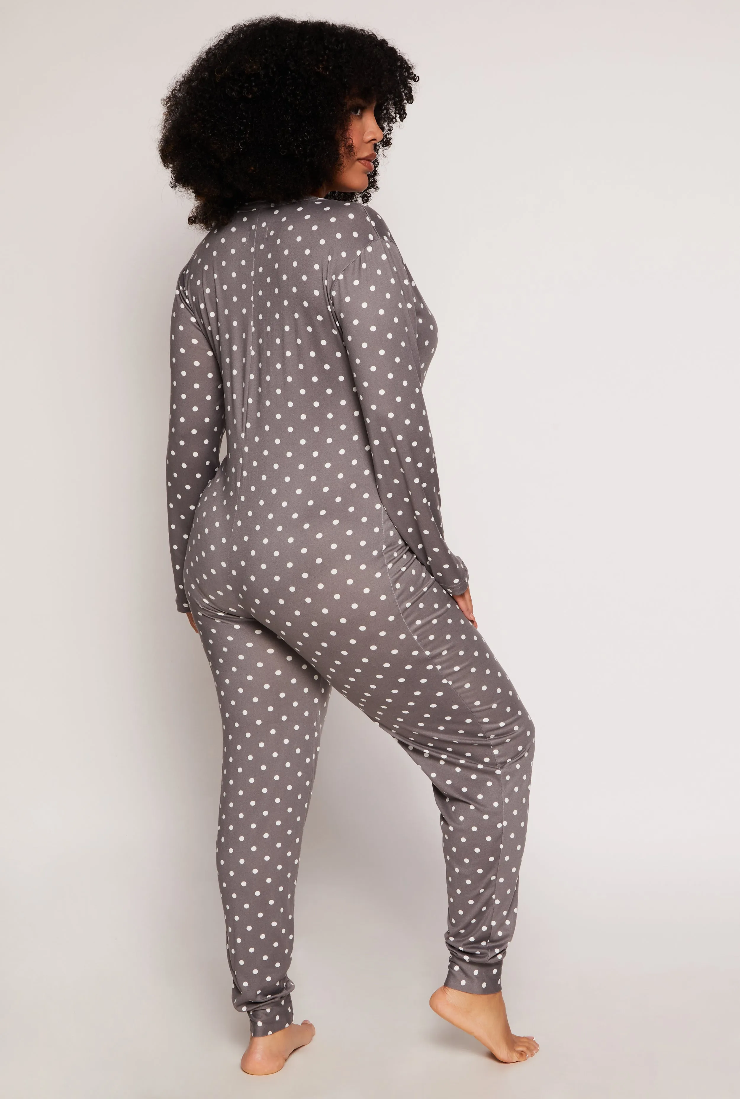 Plus Size Pillow Talk Polka Dot Button Front Pajama Jumpsuit sold by Rainbow product image thumbnail 2