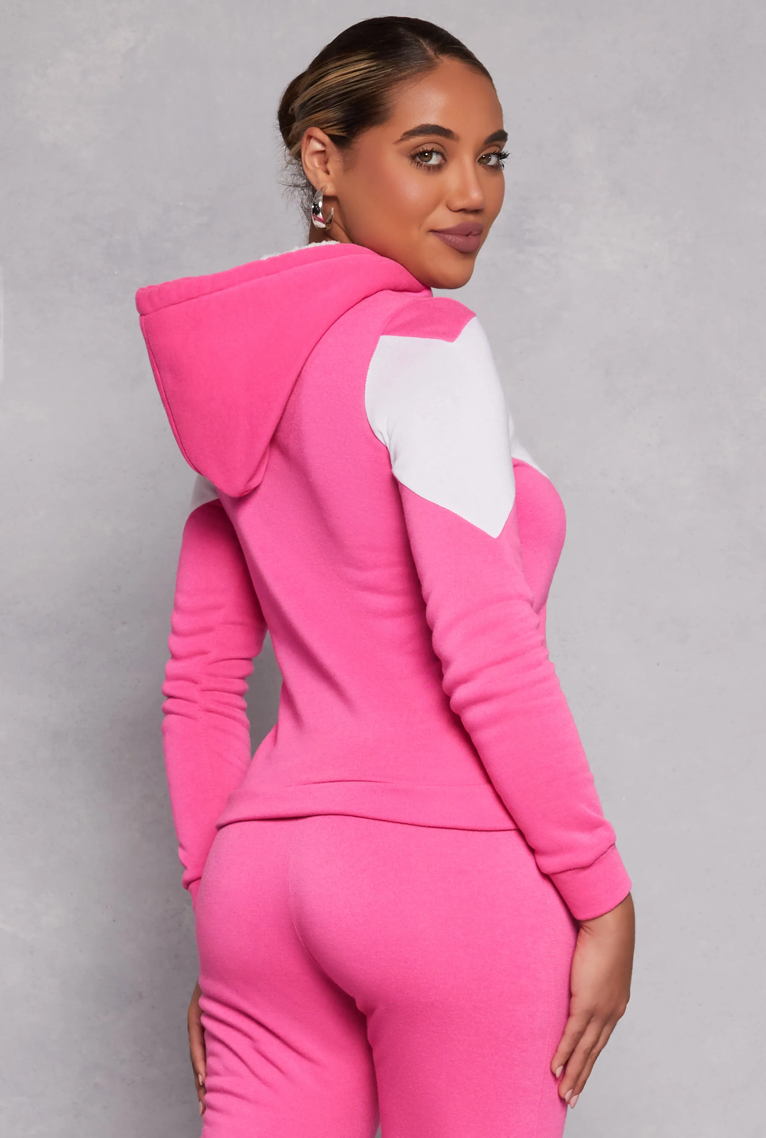 Color Block Sherpa Lined Pullover Hoodie sold by Rainbow product image thumbnail 3