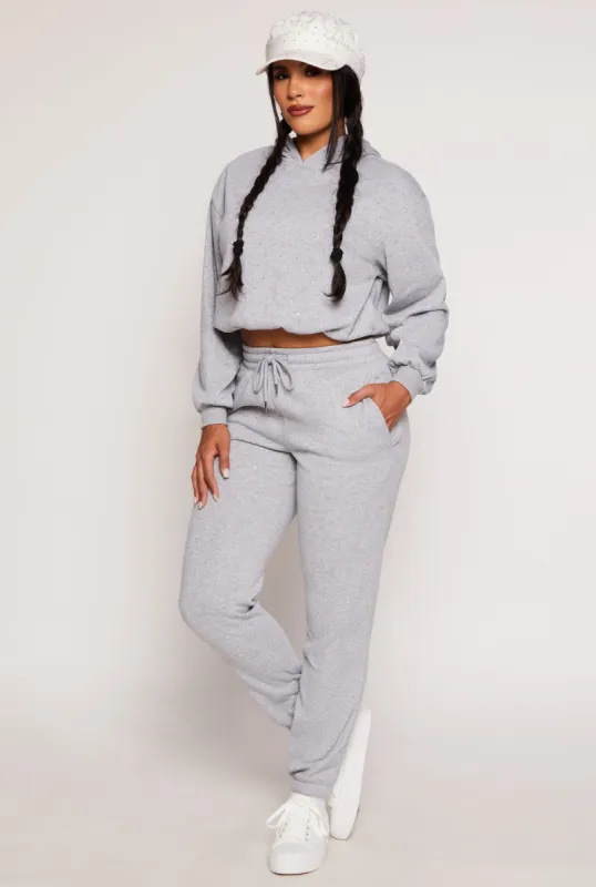 Almost Famous Fleece Rhinestone Sweatpants sold by Rainbow