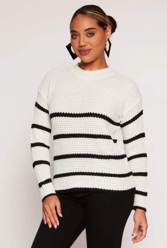Knit Striped Crew Neck Pullover Sweater sold by Rainbow