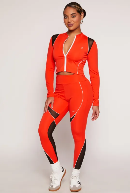 Mesh Detail Contrast Piping High Waist Leggings sold by Rainbow