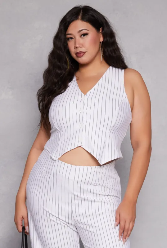 Plus Size Stretch Pinstripe Button Front Blazer Vest sold by Rainbow