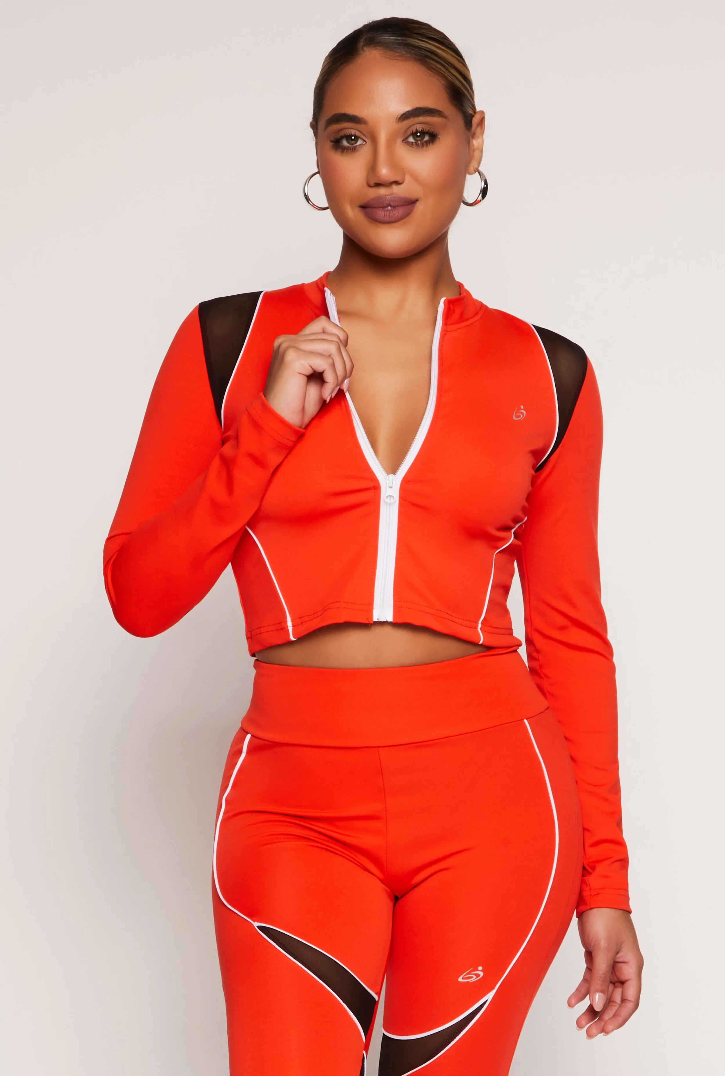 Mesh Detail Contrast Piping Zip Front Track Jacket sold by Rainbow