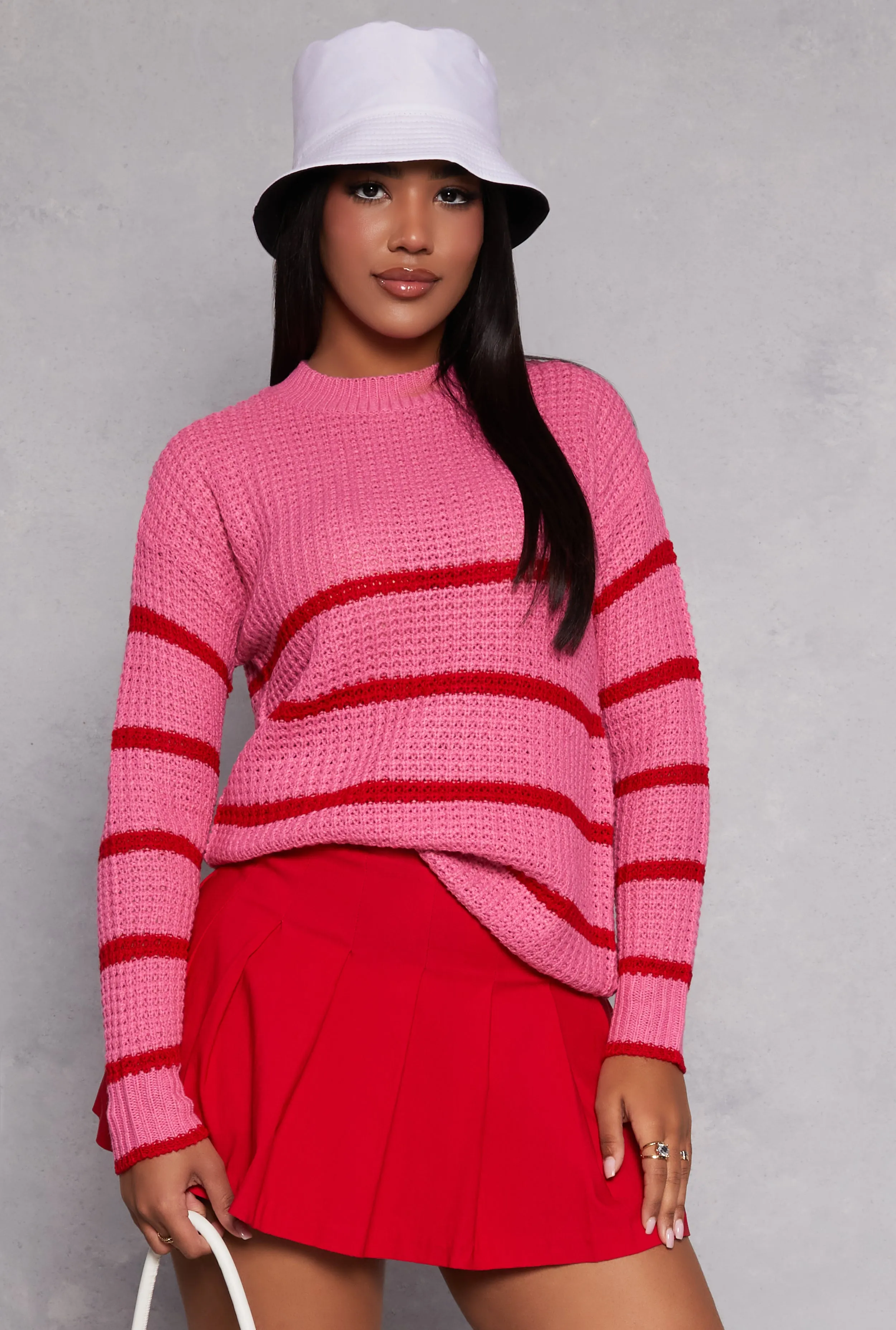Knit Striped Crew Neck Pullover Sweater sold by Rainbow