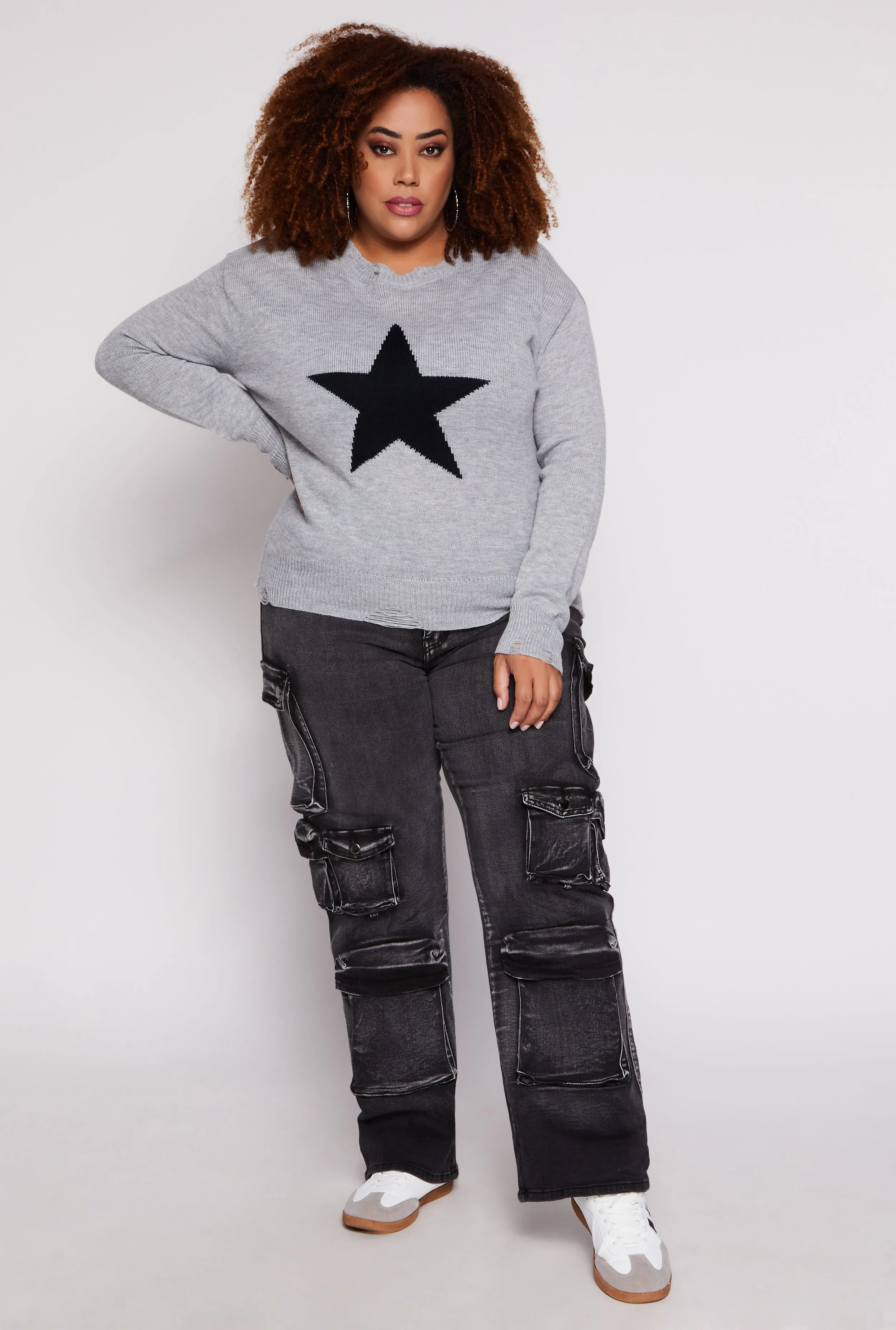 Plus Size Star Distressed Sweater sold by Rainbow product image thumbnail 2