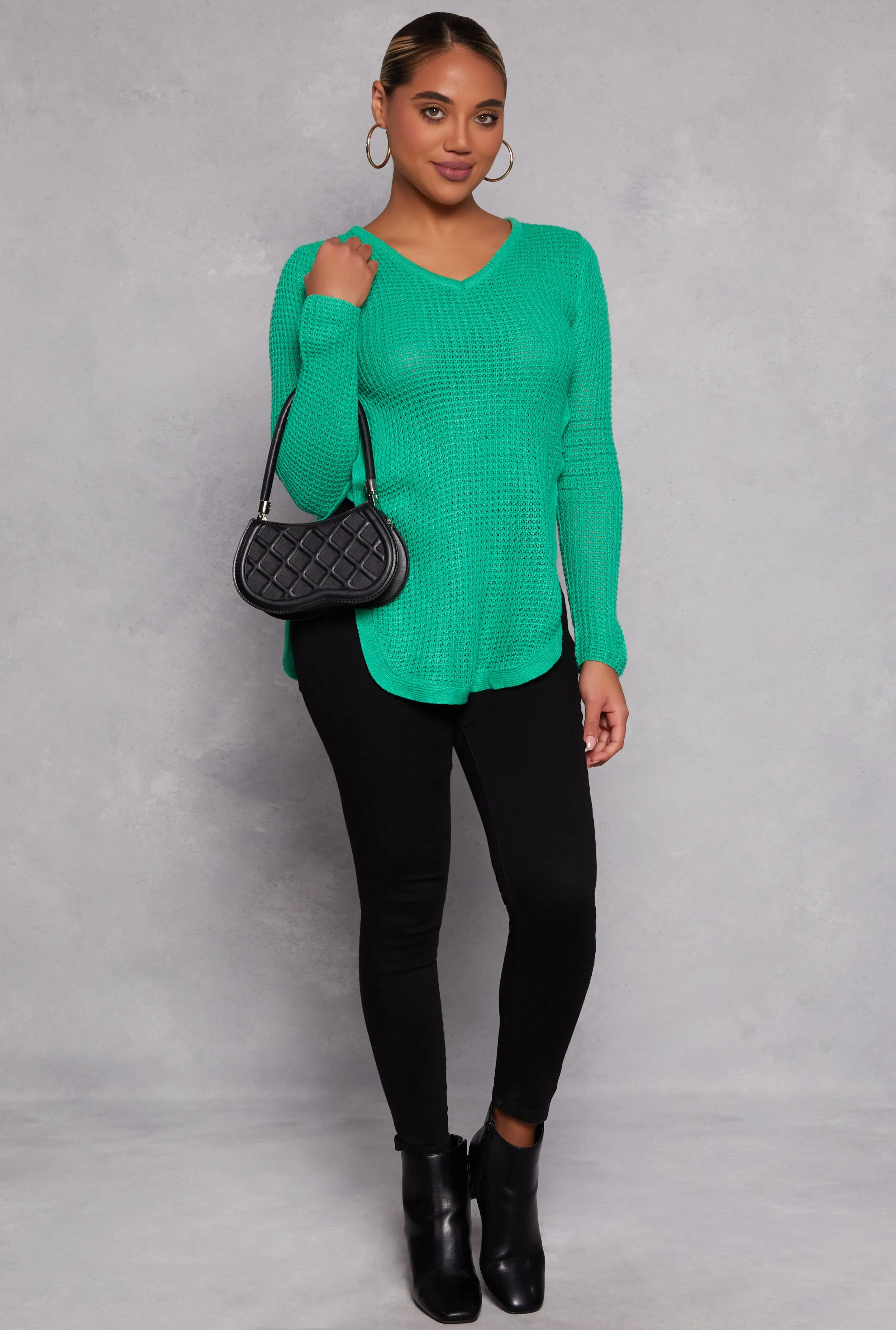 Waffle Knit V Neck Caged Side Sweater sold by Rainbow product image thumbnail 2