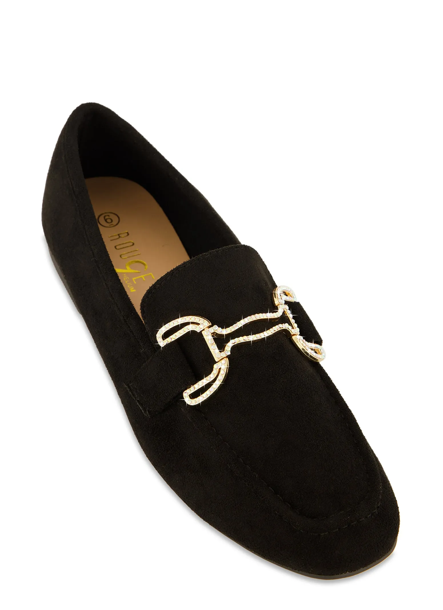 Faux Suede Rhinestone Detail Loafers sold by Rainbow