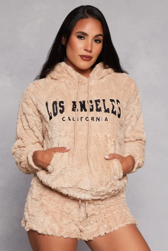 Almost Famous Faux Fur City Graphic Pullover Hoodie sold by Rainbow