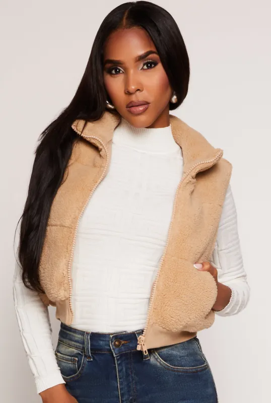 Almost Famous Sherpa Cropped Vest sold by Rainbow