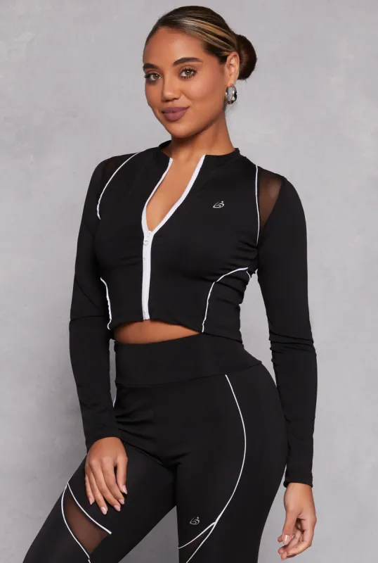 Mesh Detail Contrast Piping Zip Front Track Jacket sold by Rainbow