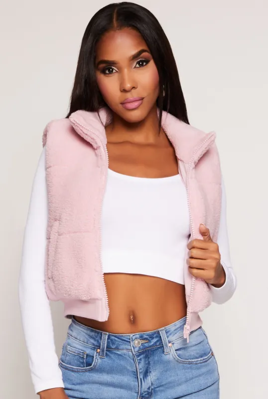 Almost Famous Sherpa Cropped Vest sold by Rainbow