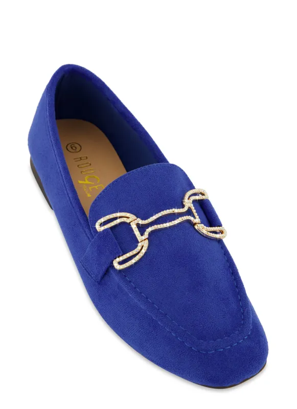 Faux Suede Rhinestone Detail Loafers sold by Rainbow